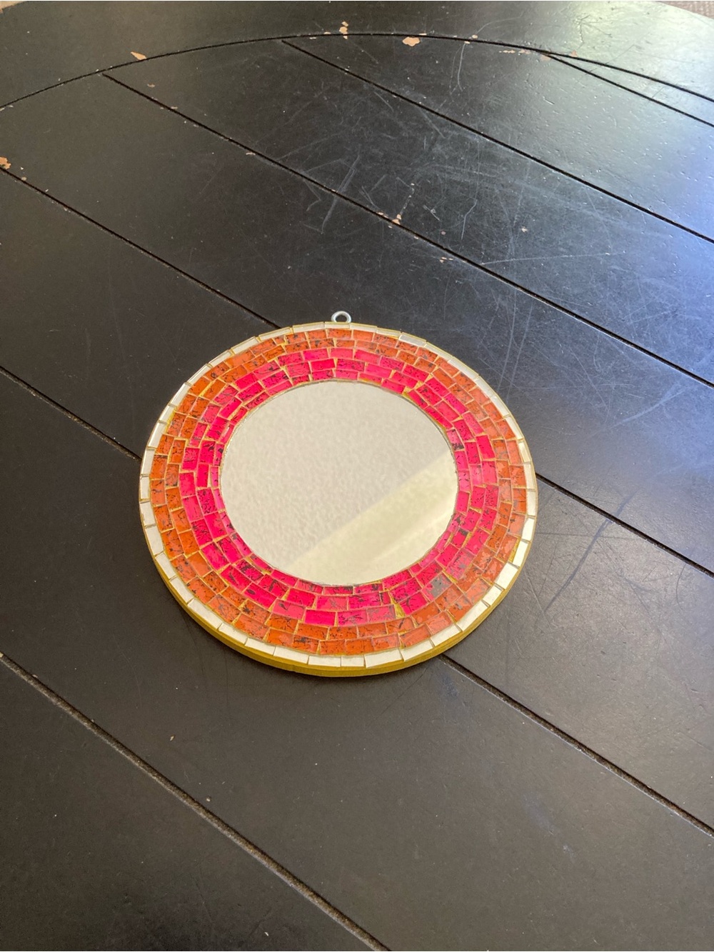 Pink & Orange Mosaic Round Wall Mirror - Decorative Home Wall Decor